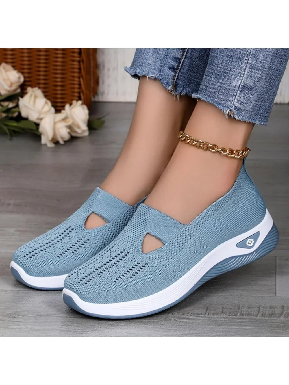 Women's Blue Lightweight Orthopedic Woven Breathable Pull On Sneakers